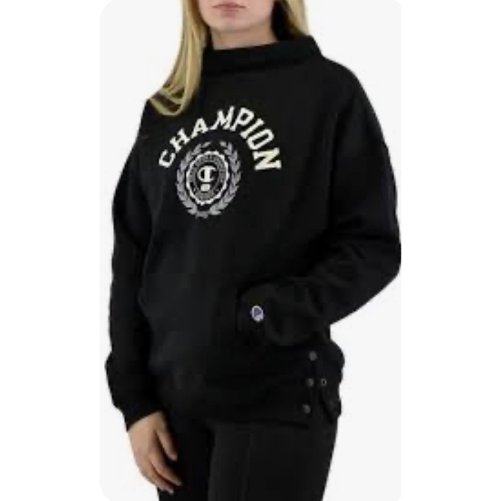 Champion Women's Campus Eco Fleece Funnel Neck Sweatshirt Black Size Medium